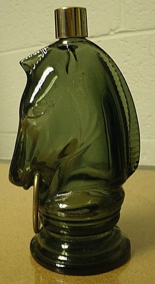 Vintage Avon Horse Head Bottle,  1970s,  Green Glass - Chess Piece,  Knight,  Gold Ring