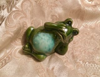 Chillin Reclining Perplexed Green Glazed Ceramic Frog Figurine