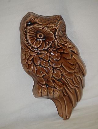 Old Vintage Brown Owl Wall Art Plaque Ceramic 7 - 3/4 " Tall
