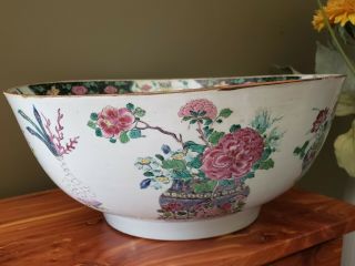 Antique 18th Century Chinese Export Famille Rose Floral Porcelain Xl Bowl 15.  5 " D