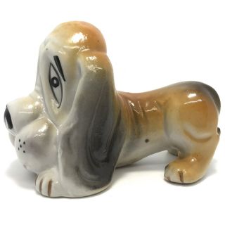 Vintage Basset Hound Brown White Dog Ceramic Figurine Handpainted Japan