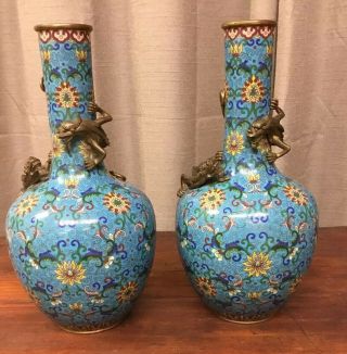 Pair Chinese Cloisonne Bronze Dragon Vases Qianlong or Qing 18/19 th c 3