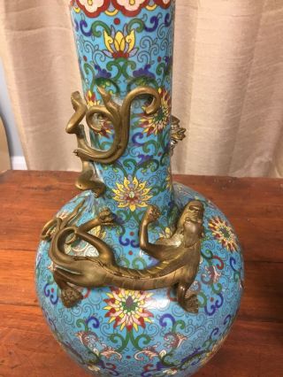 Pair Chinese Cloisonne Bronze Dragon Vases Qianlong or Qing 18/19 th c 4