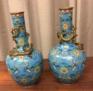 Pair Chinese Cloisonne Bronze Dragon Vases Qianlong or Qing 18/19 th c 9