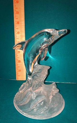 Lead Crystal Dolphin In Waves Clear Glass Figurine