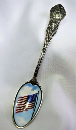 Vtg Missouri Enameled Us Flag Bowl 5 1/2 " Sterling Silver Souvenir Spoon