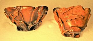 2 UNIQUE CHINESE 18TH C? OX HORN LIBATION CARVED CUPS,  COLORS & PATINA 2