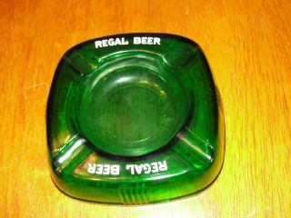Vintage Regal Beer Emerald Green Glass Advertisement Ashtray - Euc