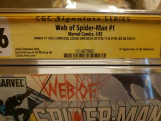 Web of Spider - Man (1985 1st Series) 1 CGC 9.  6 SS x3 Stan Lee Greg L,  Louise Sim 3