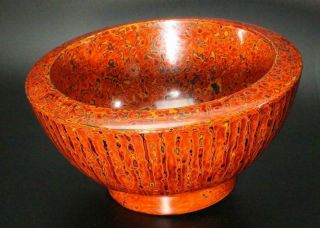 Aiz02 Japanese Wooden Aizu Vermilion Lacquered Kin - Mushikui Bowl Japan