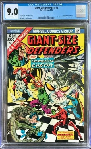 Giant - Size Defenders 3 Cgc 9.  0 White Pages 1st App.  Of Korvac Key Issue L@@k