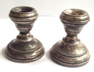 Antique Hallmarked 1930 Solid Silver Squat Candlesticks By M&j 200 Grams
