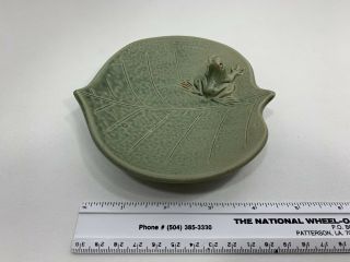 Vintage Green Stoneware Lilypad With A Frog Sitting On It,