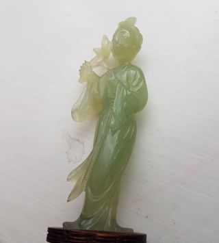 Antique Chinese Carved Translucent Jade Guanyin Statue Figure