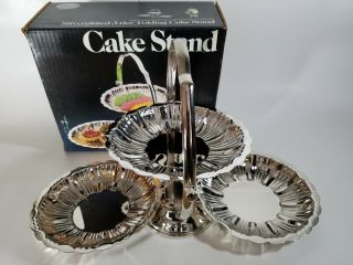 Vtg Leonard Silverplated 3 Tier Folding Cake & Dessert Stand /w Box No.  893 Usa