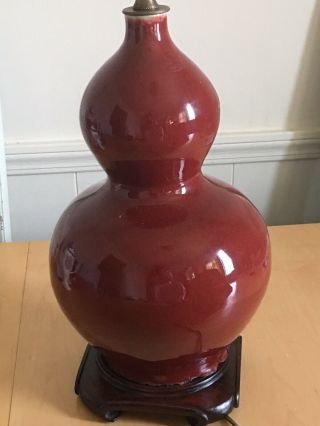 Antique Chinese Porcelain Flambe Oxblood Gourd Vase Lamp