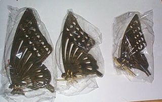 Vintage Set Of 3 Solid Brass Standing Butterflies 2