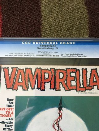 Vampirella 3 CGC 9.  2 NM | Warren 1970 | Larry Todd & Vaughn Bode Cover. 3