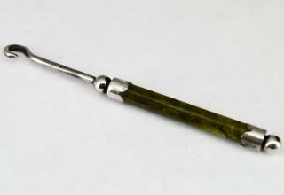 Antique Sterling Silver Button Hook Agate Handle Hallmarked 1898 - 99