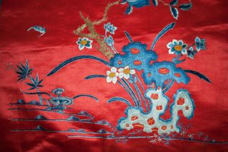 Vintage Oriental Silk Embroidery Panel With Bats,  Flowers - Museum Deaccession 2