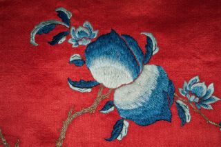 Vintage Oriental Silk Embroidery Panel With Bats,  Flowers - Museum Deaccession 4