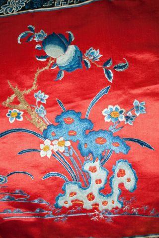 Vintage Oriental Silk Embroidery Panel With Bats,  Flowers - Museum Deaccession 7