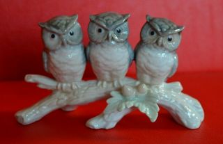 Otagiri Japan Porcelain Figurine Three Owls On Branch