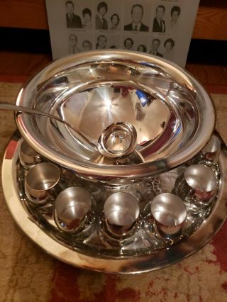 VTG Oneida Silver Plated Punch Bowl 15 piece set 1977 St.  Louis Special Award 3