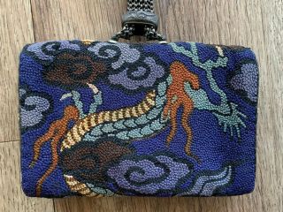Meiji Japanese Silk Embroidery Tobacco Pouch Mixed Metal Dragon Netsuke 7