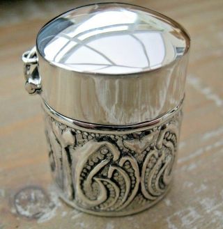 Pretty Arts & Crafts Style English Hallmarked Solid Sterling Silver Thimble Case