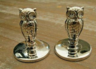 A English Hallmarked Sterling Silver Owl Menu Holders / Place Setting