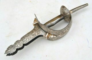 Indo Persian Mughal Rajput Sikh Silver Koftgari Basket Hilt Khanda Sword Tulwar