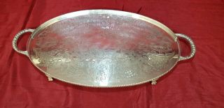 A Vintage Silver Plated Chased Gallery Tray With Patterns.  Clawed Legs.