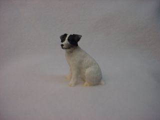 Jack Russell Rough Dog Figurine Black White Hand Painted Resin Miniature Sm Mini