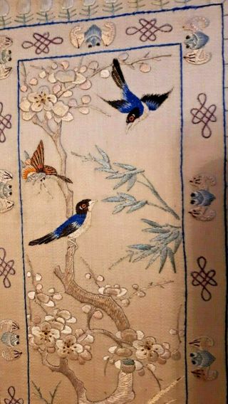 Antique (?) Chinese Silk Embroidery Tapestry Textile Panel with birds 2
