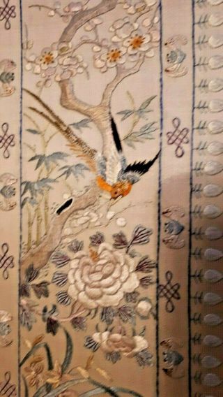 Antique (?) Chinese Silk Embroidery Tapestry Textile Panel with birds 3