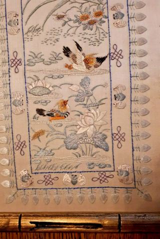 Antique (?) Chinese Silk Embroidery Tapestry Textile Panel with birds 4