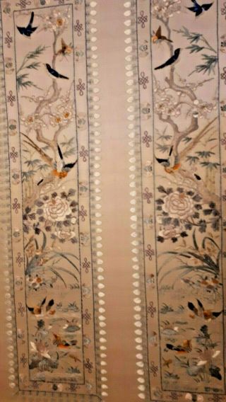 Antique (?) Chinese Silk Embroidery Tapestry Textile Panel with birds 5