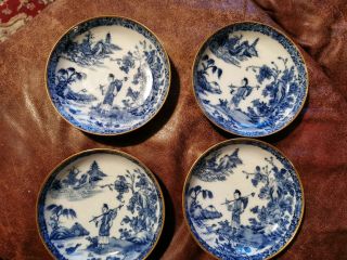 Set Of Four Fine Quality Antique Chinese Blue And White Porcelain Saucers