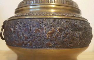 Antique Chinese Bronze Censer Qing Dynasty Carved 18thc 19thc 3