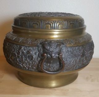 Antique Chinese Bronze Censer Qing Dynasty Carved 18thc 19thc 4