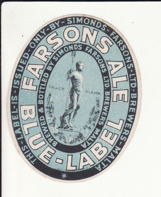 Very Old Malta Brewery Beer Label - Simonds Farsons Blue - Label Ale