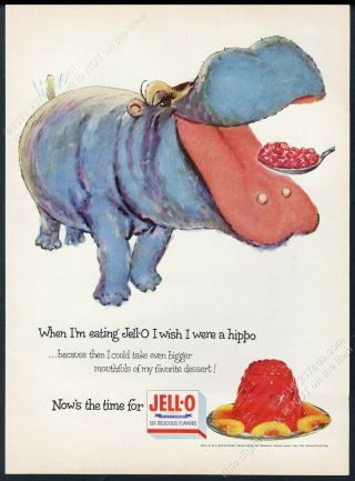 1954 Jello Jell - O Hungry Hippo Hippopotamus Art Vintage Print Ad