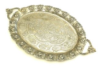 Art Deco Oval Silver Plated Floral Patterned Two Handle Serving Tray 1470648/53
