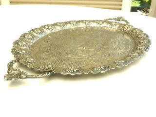 ART DECO OVAL SILVER PLATED FLORAL PATTERNED TWO HANDLE SERVING TRAY 1470648/53 4
