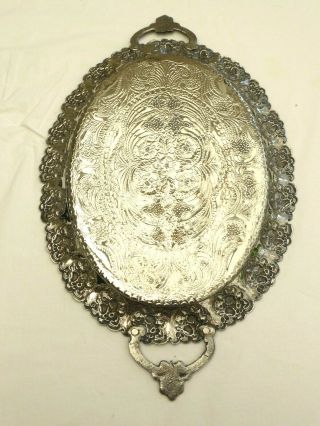 ART DECO OVAL SILVER PLATED FLORAL PATTERNED TWO HANDLE SERVING TRAY 1470648/53 6