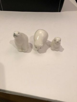Polar Bear Figurines Miniature Ceramic Set Of 3 Collectible