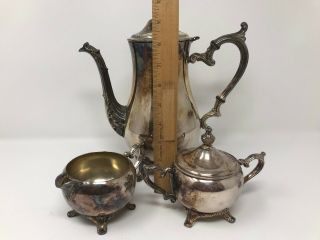 Vintage Coffee/Tea Pot Brass Silver Plate Coffee w/ sugar bowl and creamer 7