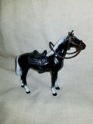 Vintage Model Horse Black Plastic With Saddle Made In Hong Kong