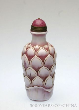 3.  35 " Old Handmade Carved Lotus Colored Glass Snuff Bottle